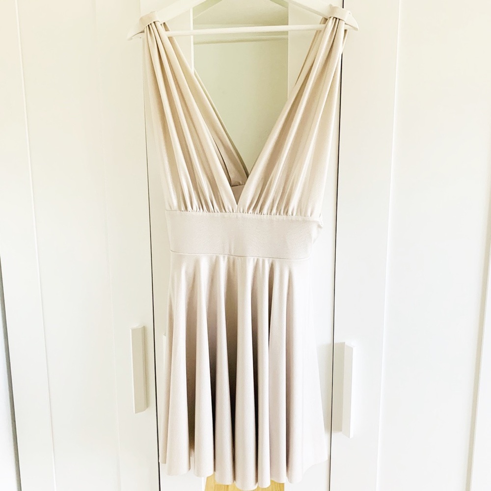 White House Black Market Shiny Dress deep neckline